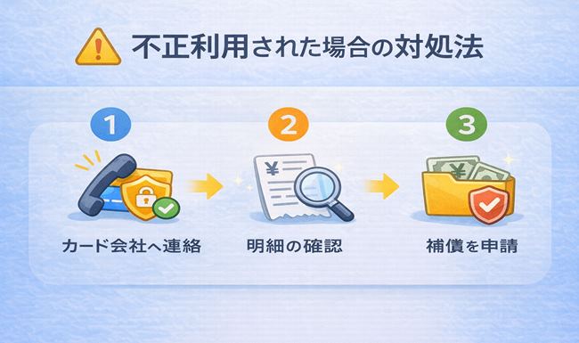 TEMUでクレジットカードの不正利用時の対処法を示すシンプルな補足画像