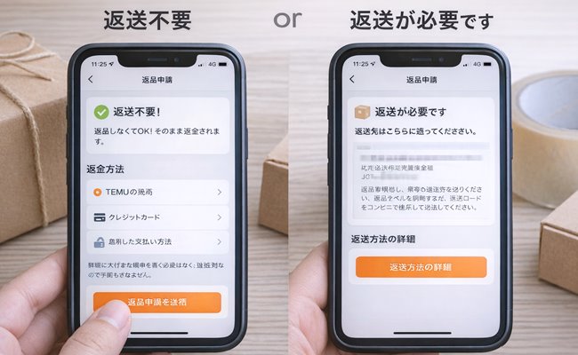 TEMUアプリで返金方法を選択して次へ進む画面