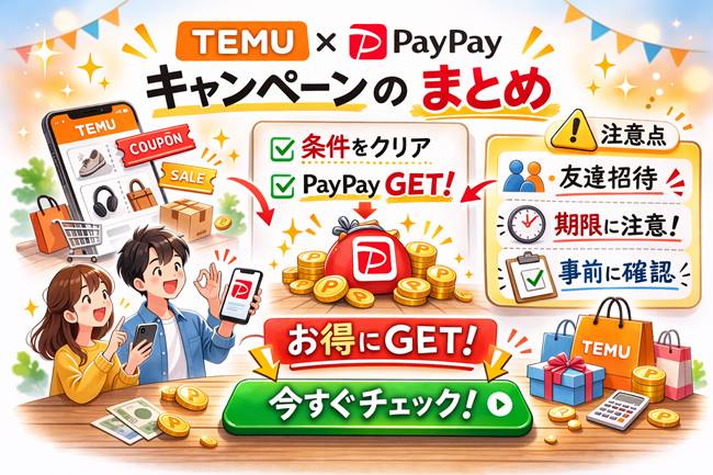 TEMUのPayPayキャンペーンの仕組みと注意点をまとめたイメージ
