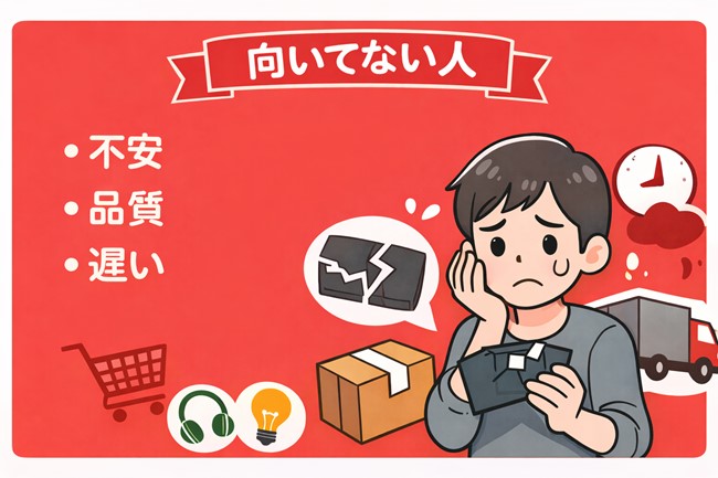 TEMUはおすすめ？向いていない人の特徴（不安・品質・配送の遅さ）を表したイメージ画像